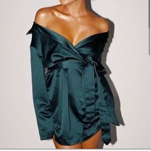 House of CB - Green Long Sleeve, Off the Shoulder Dress